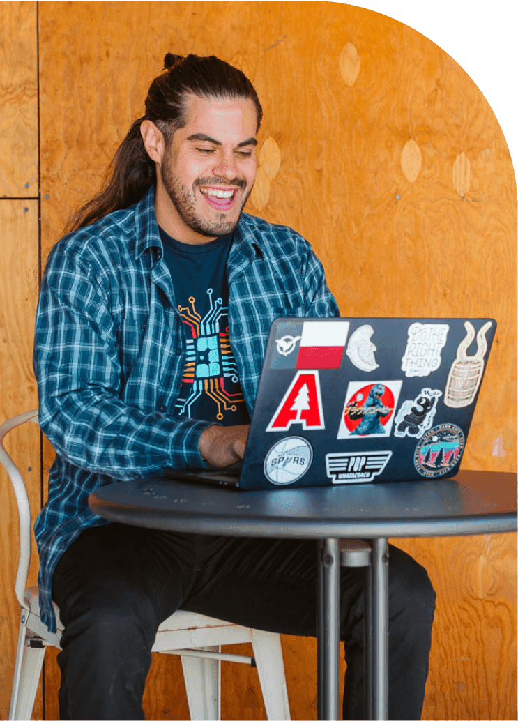 Happy customer at a laptop