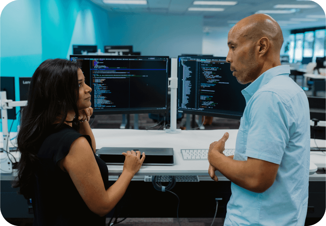 Two people discussing WordPress security